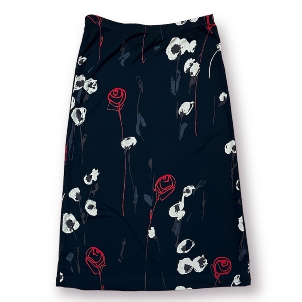 Vintage 90s BCBGMaxAzria Black Floral Maxi Skirt Women’s Sz Large Poetcore Vampy